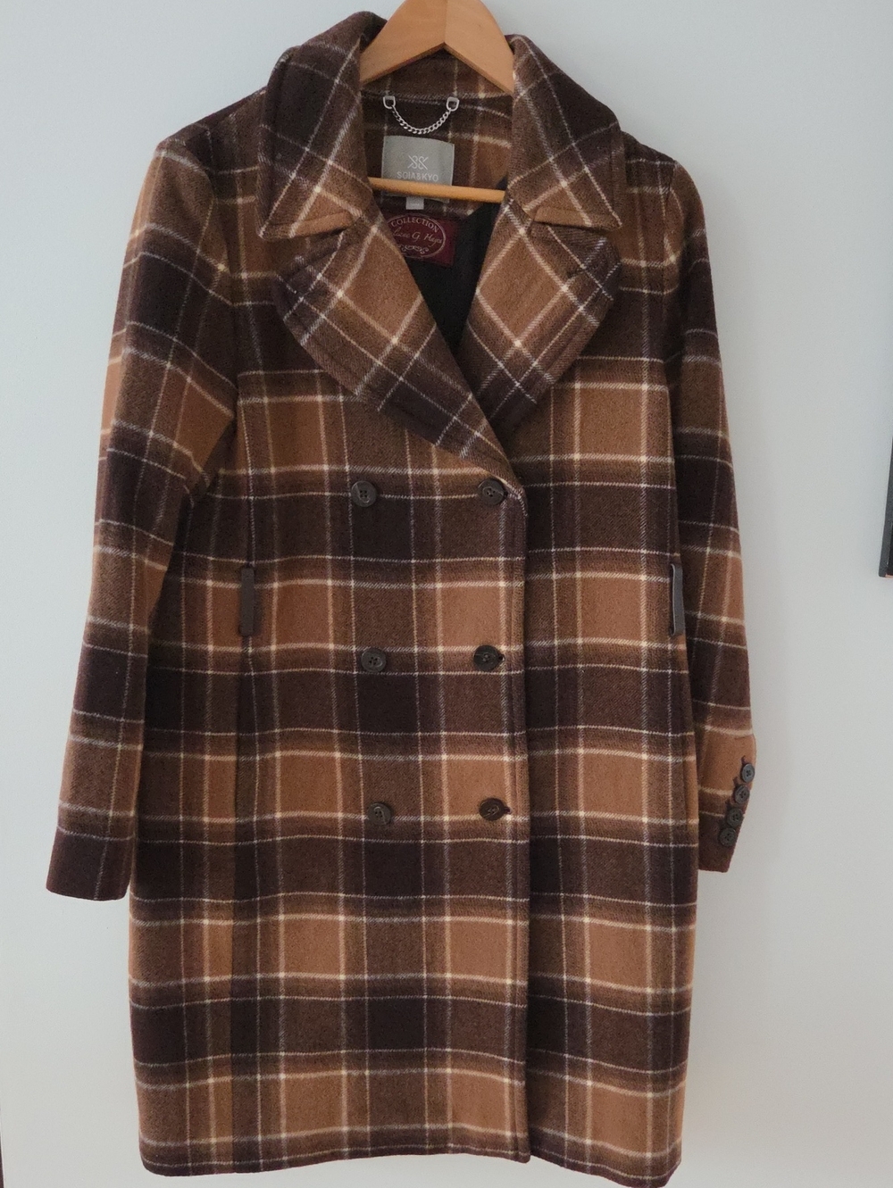 Soia&Kyo Women’s Wool Double-Breasted Plaid Coat - Brown/Tan
